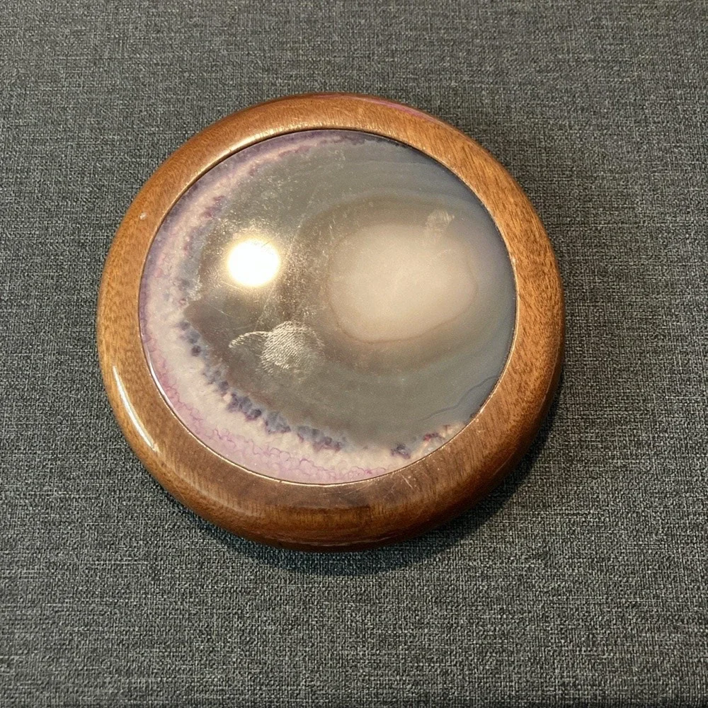 Brazilian Agate Lid Trinket Wood Jewelry Box Polished Purple Geode Brazil 4.5